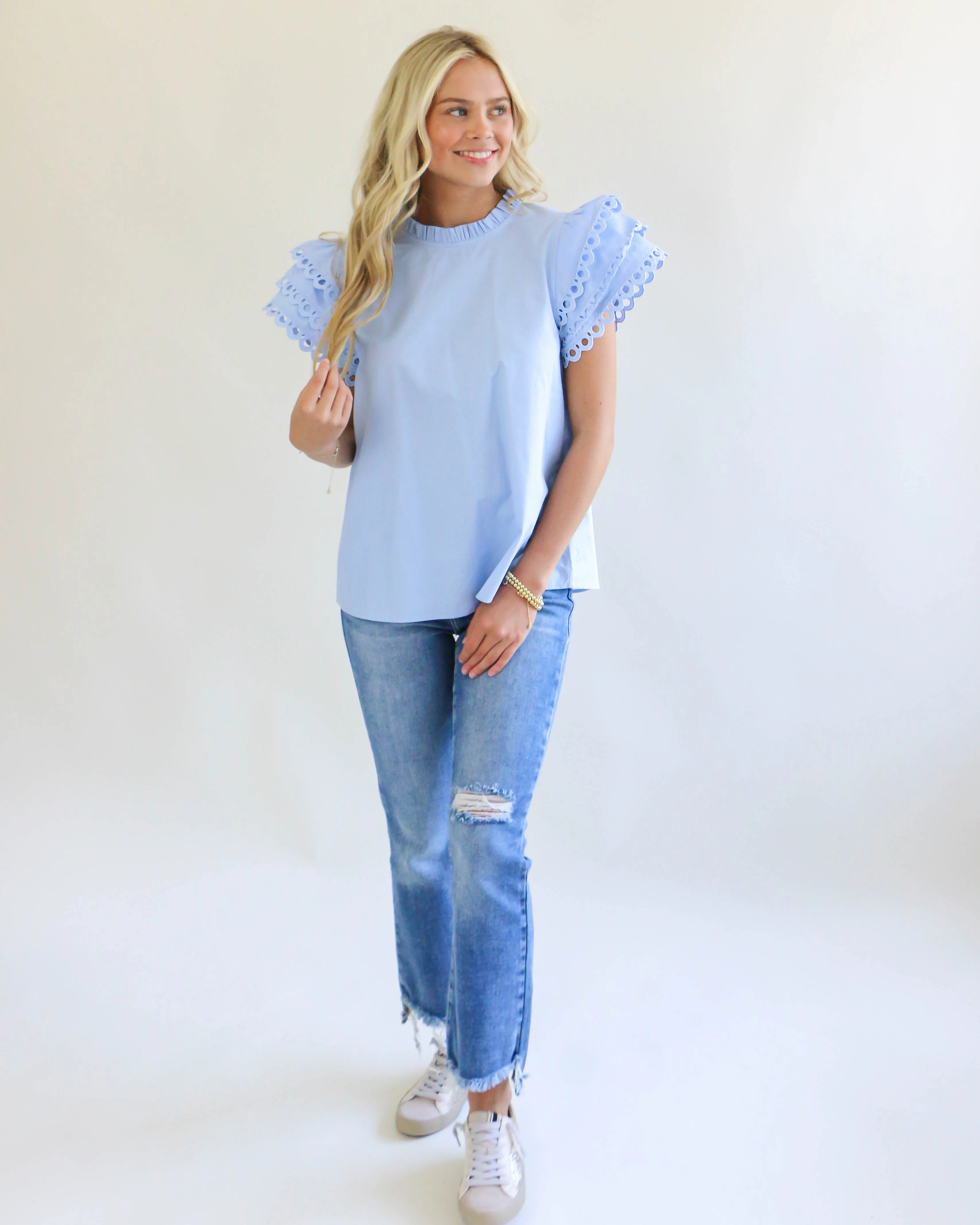 Sky Blue Poplin Top