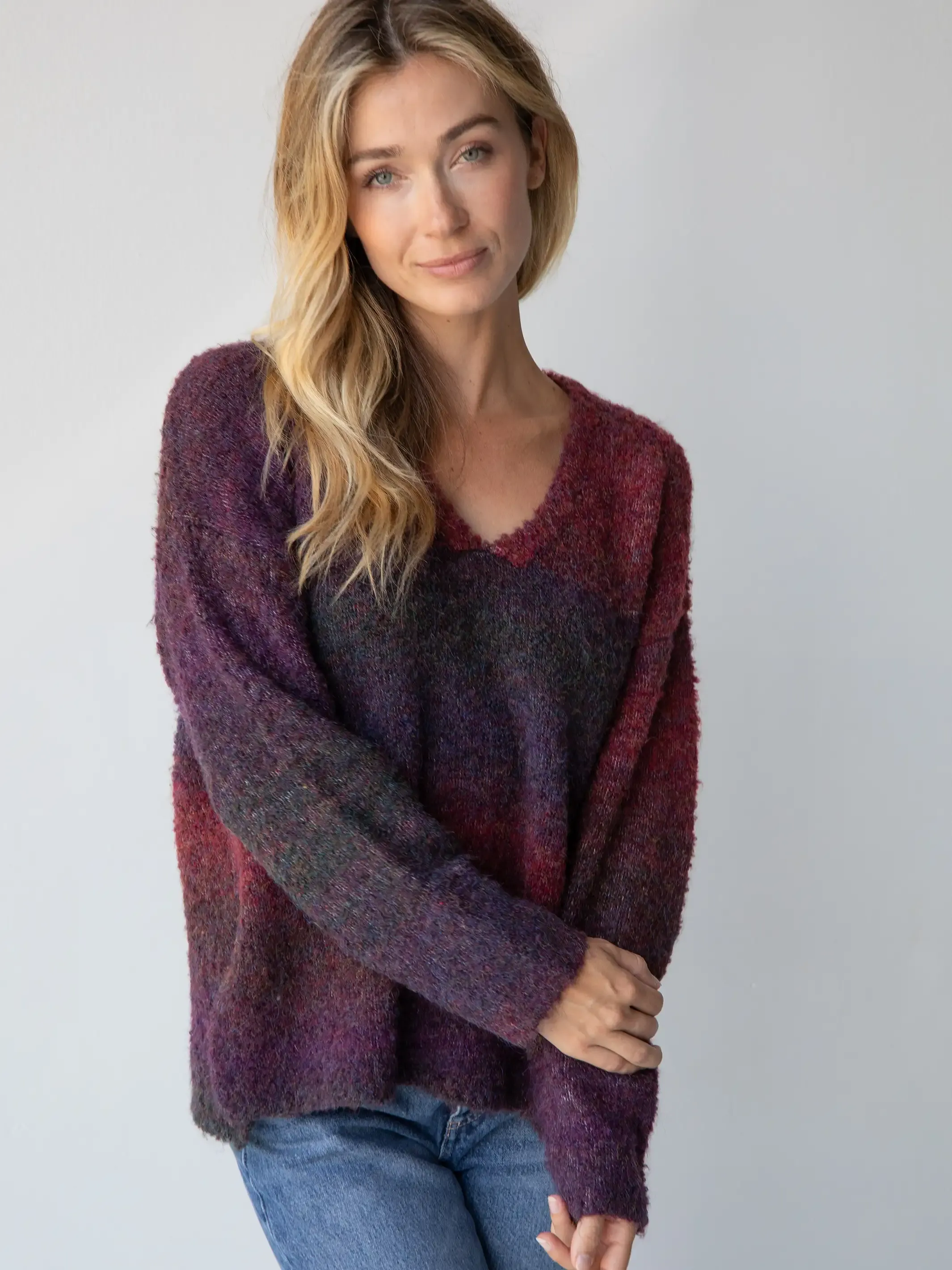 Snuggle Up V-Neck Sweater - Eggplant