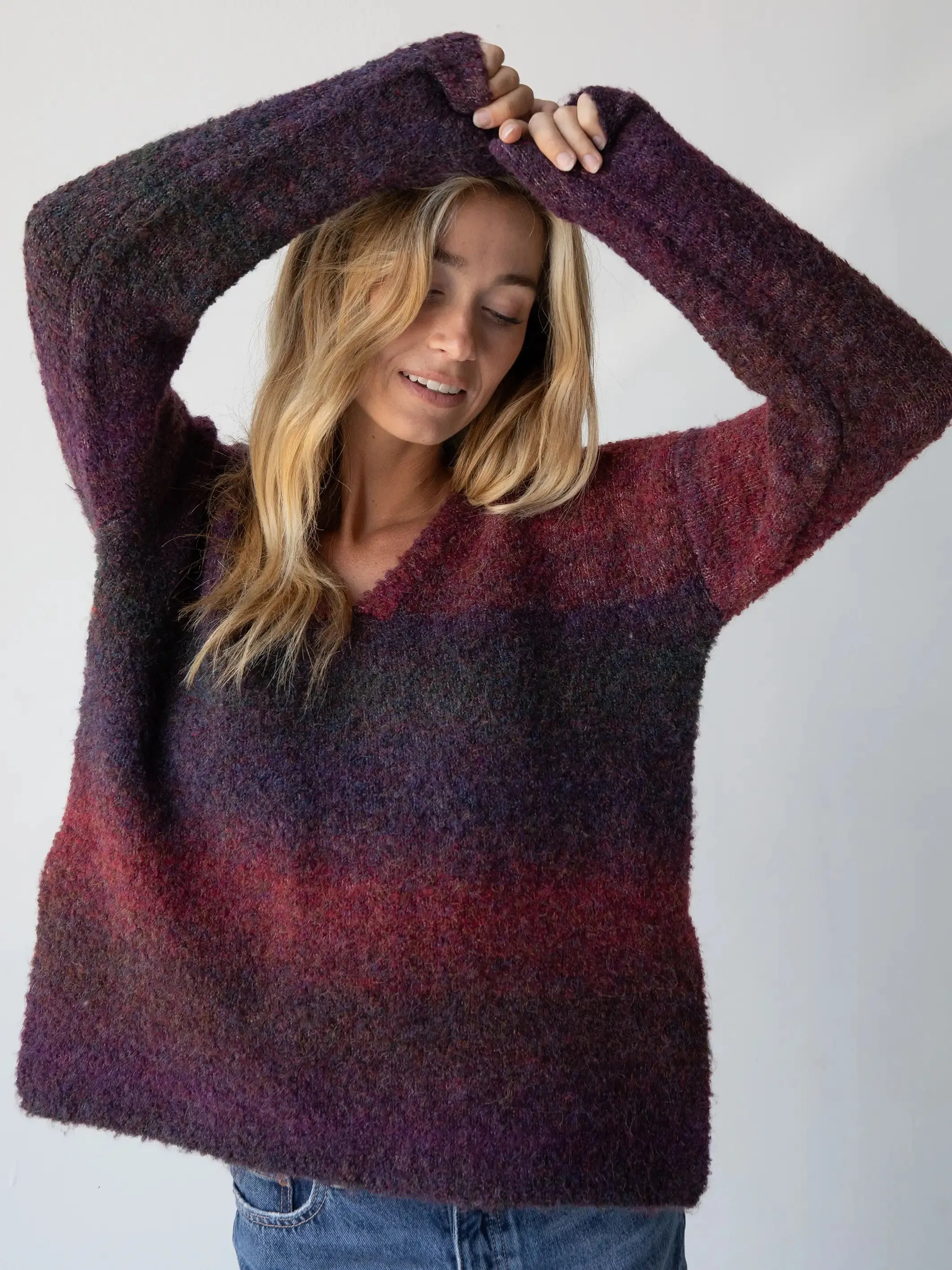 Snuggle Up V-Neck Sweater - Eggplant