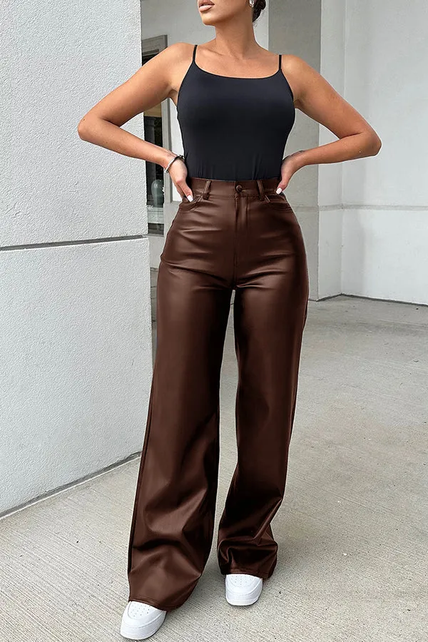 Spring Stylish Artificial PU Pocket Pants