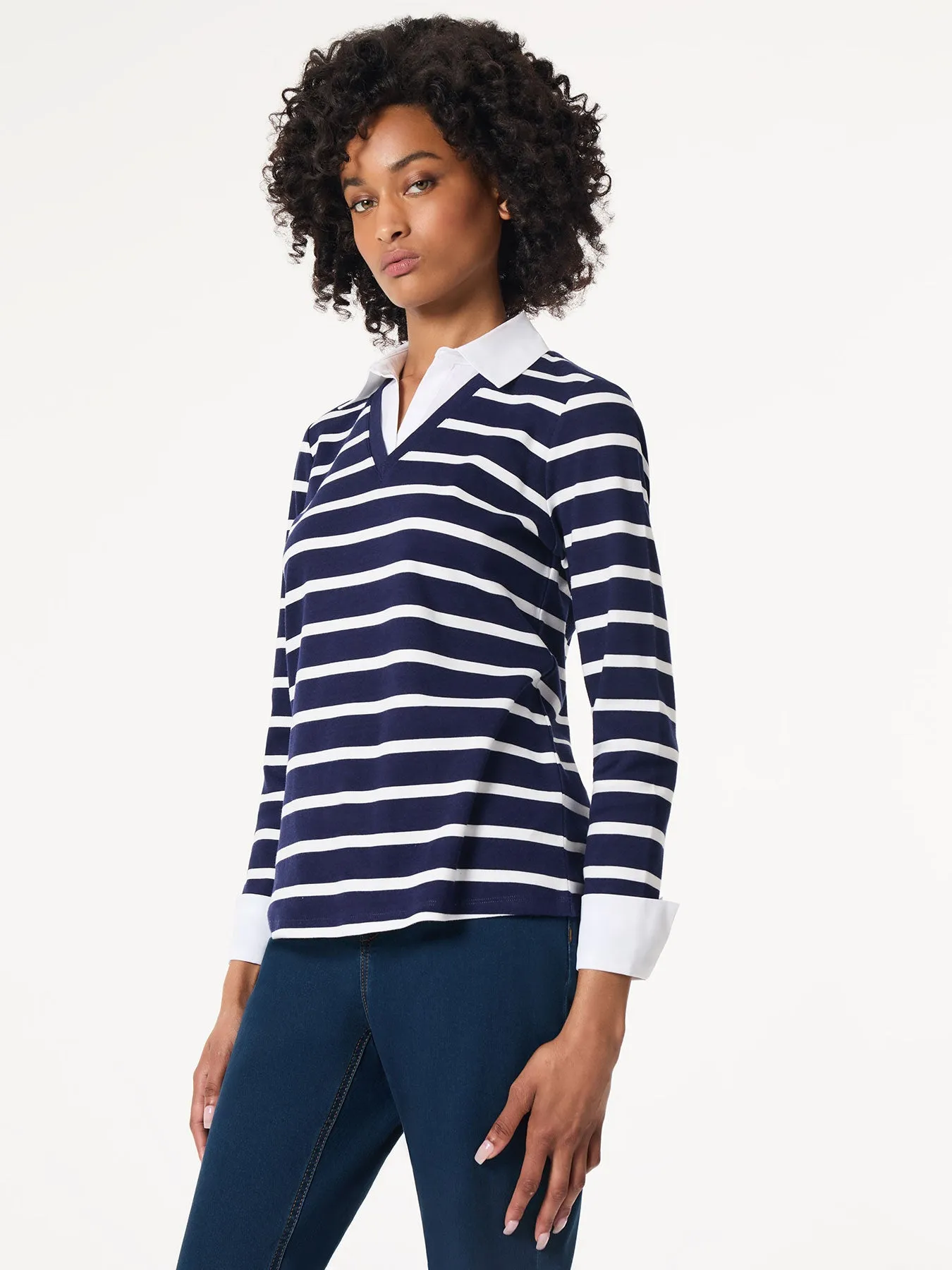 Striped Collared Twofer Layered-Look Top