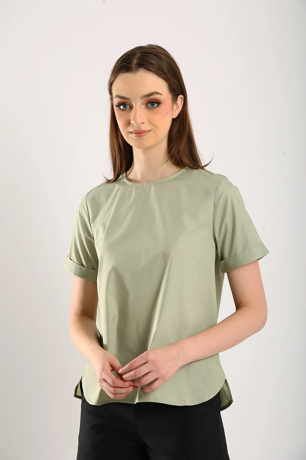 Surin Folded Cuff Blouse in Sage