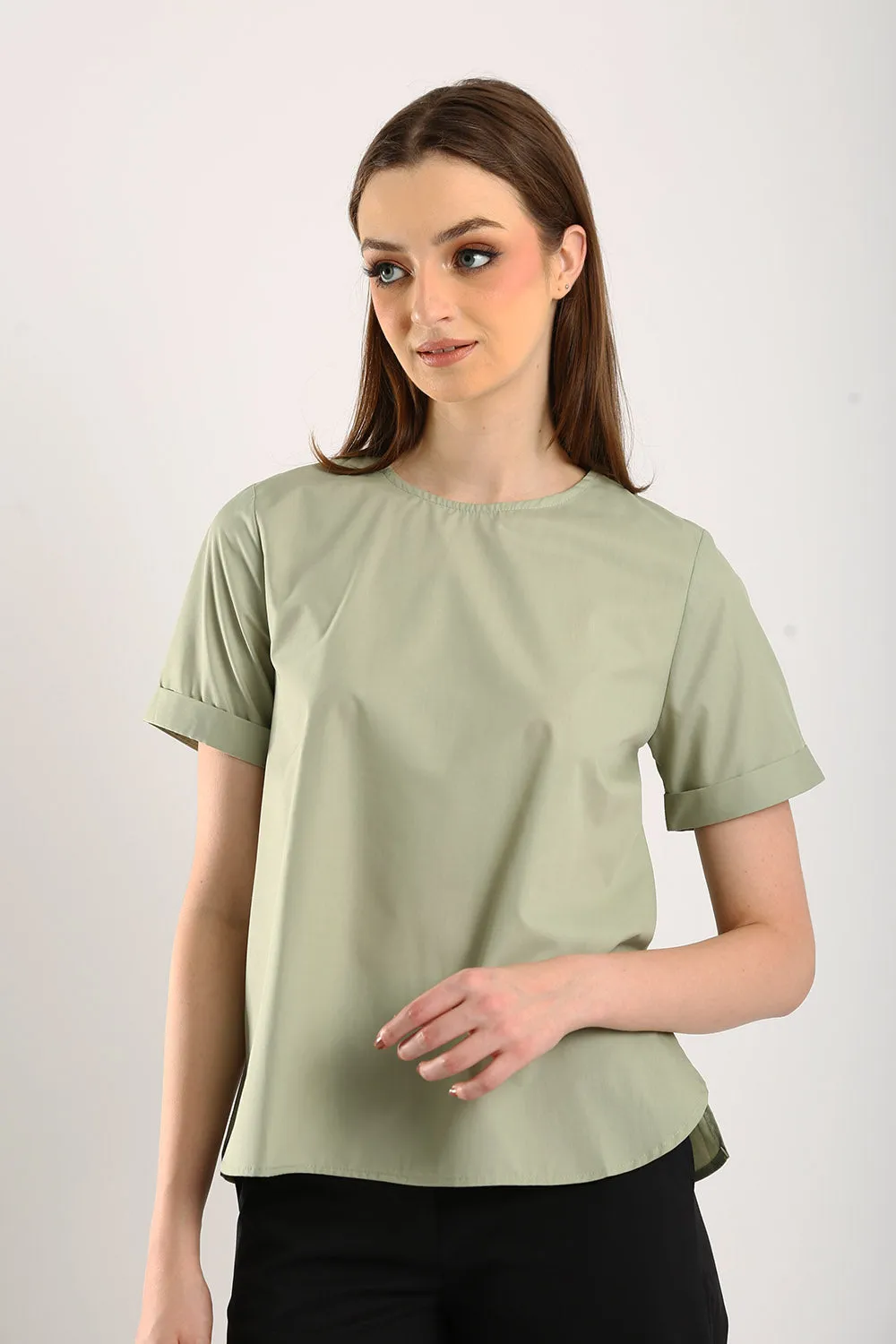 Surin Folded Cuff Blouse in Sage