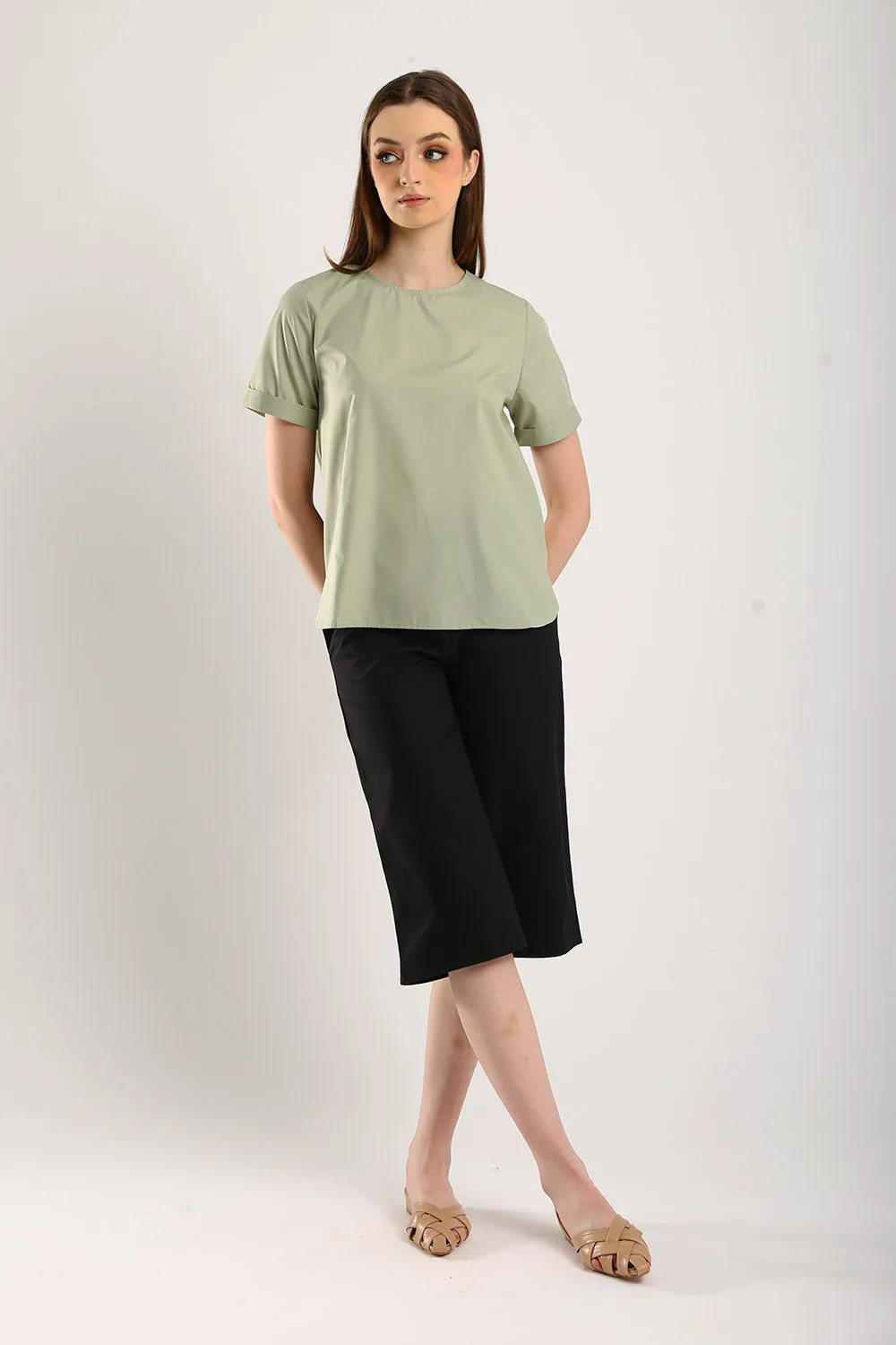 Surin Folded Cuff Blouse in Sage