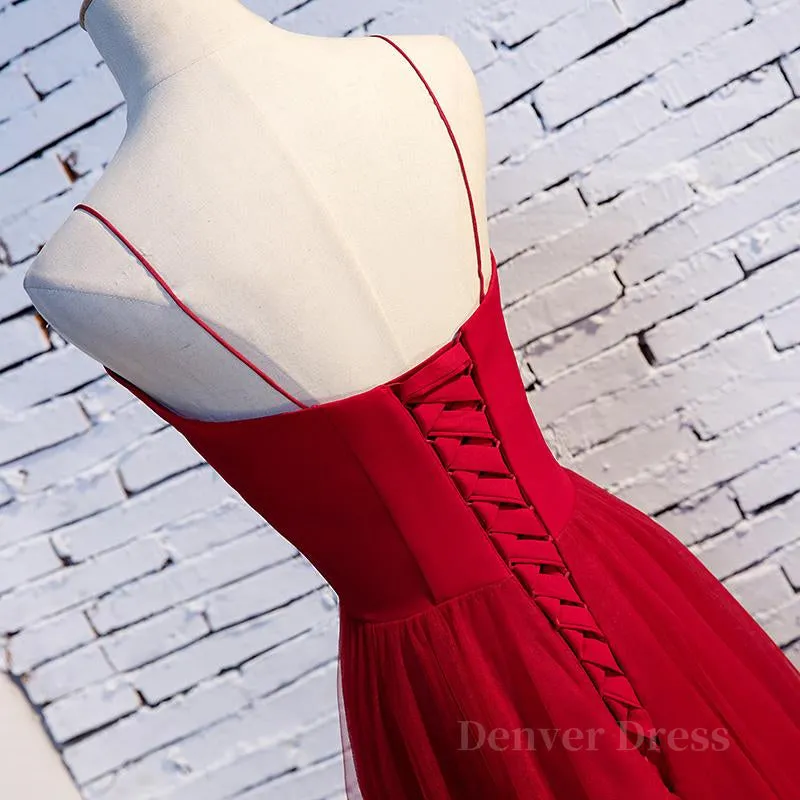 Sweetheart Neck Red Long Prom Dresses, Red Long Formal Evening Dresses